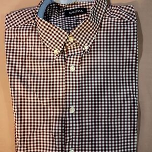 Nautica Men's Red and White Checkered Shirt